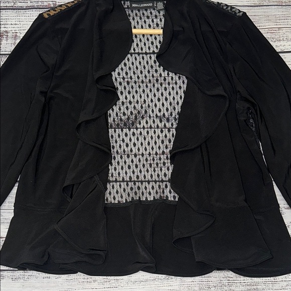 Nina Leonard Ruffle Trim Bolero Cardigan Sz. L‎ - Picture 4 of 6